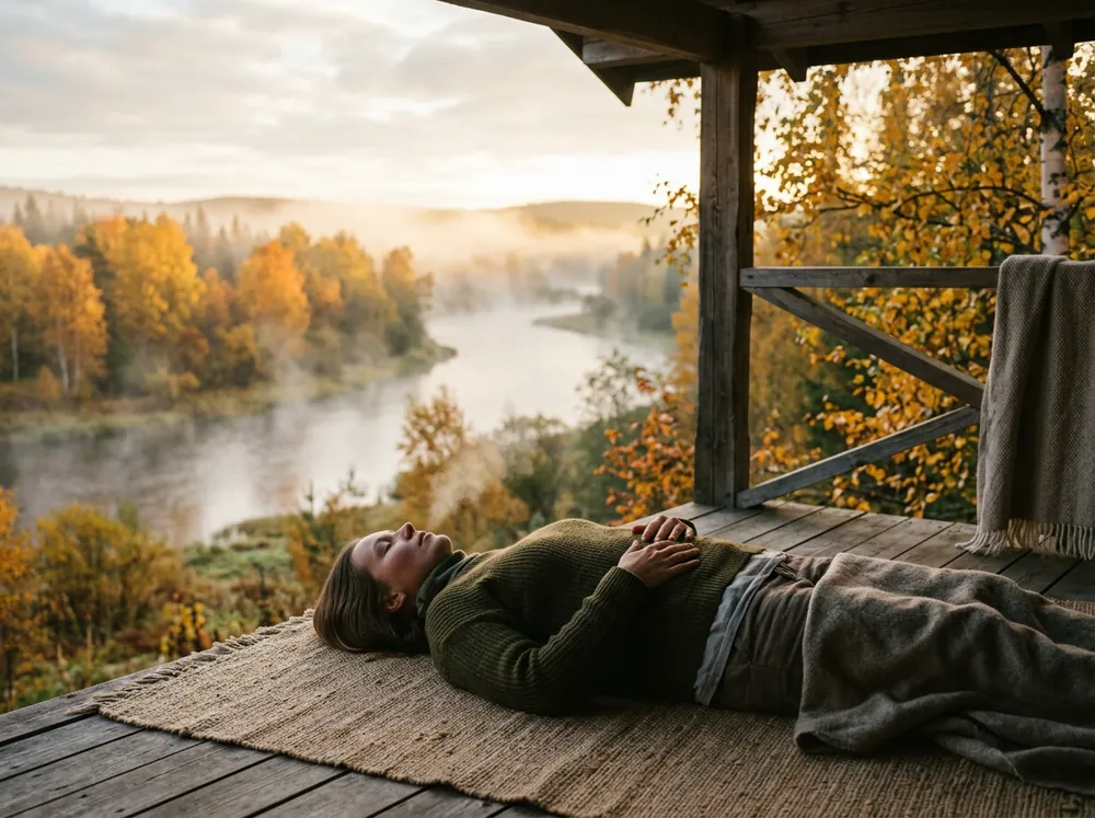 Дыхательная практика на веранде у реки